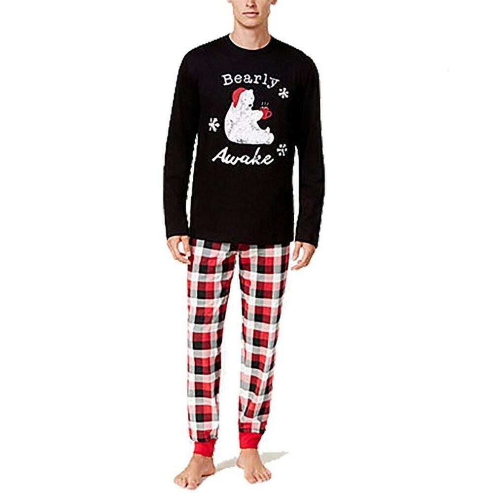 Family Pjs Mens Christmas Bearly Awake Plaid 2 Pc Pajama Set Size S